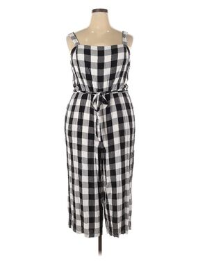 LOFT Black and White Gingham Tie-Waist Wide-Leg Jumpsuit